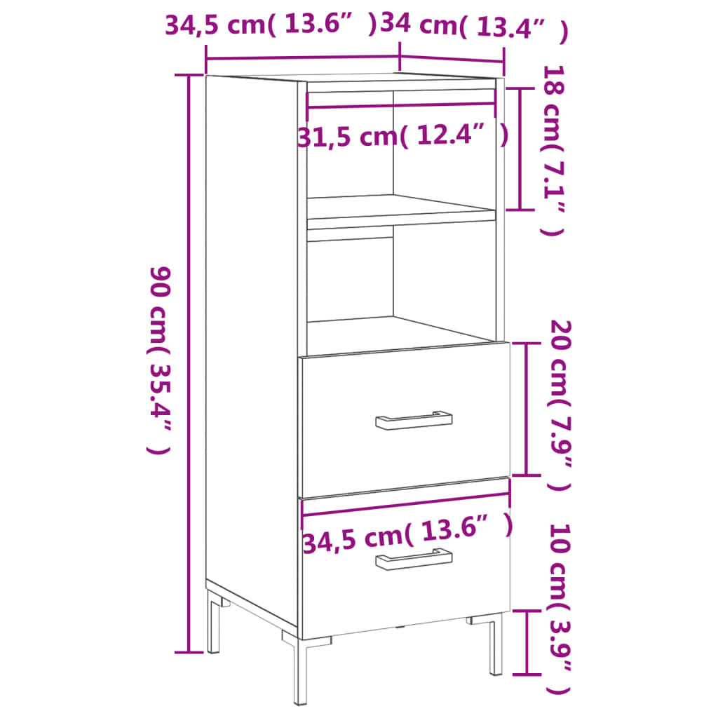 Příborník Bílý S Vysokým Leskem 34,5X34X90 Cm Kompozitní Dřevo