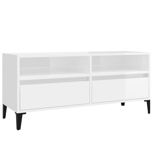 Tv Skříňka Bílá Vysoký Lesk 100X34,5X44,5 Cm Kompozitní Dřevo Bílá S Vysokým Leskem