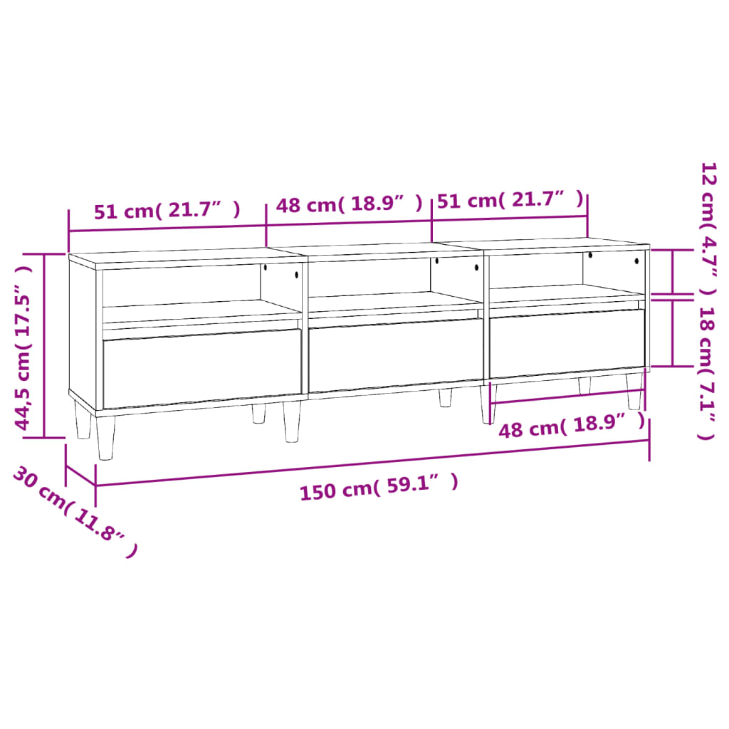 Tv Skříňka 150 X 30 X 44,5 Cm Kompozitní Dřevo Kouřový Dub