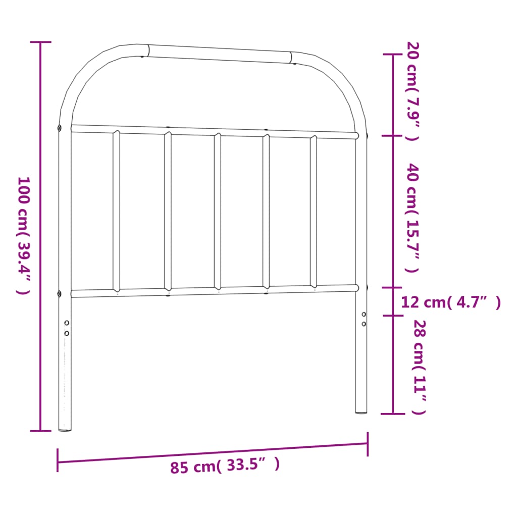 Kovové Náhradní Čelo Postele Černé 80 Cm