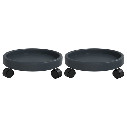 Vozíky Na Rostliny Na Kolečkách 2 Ks Šedé Průměr 34 Cm 35 Kg Černá