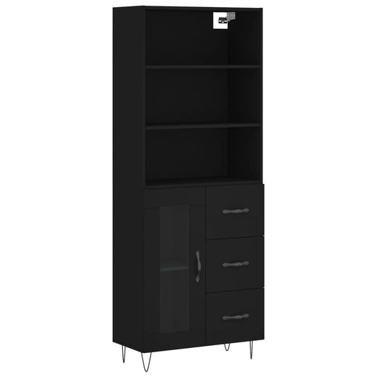 Skříň Highboard Černá 69,5 X 34 X 180 Cm Kompozitní Dřevo