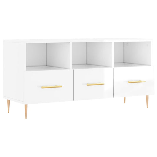 Tv Skříňka Bílá S Vysokým Leskem 102X36X50 Cm Kompozitní Dřevo