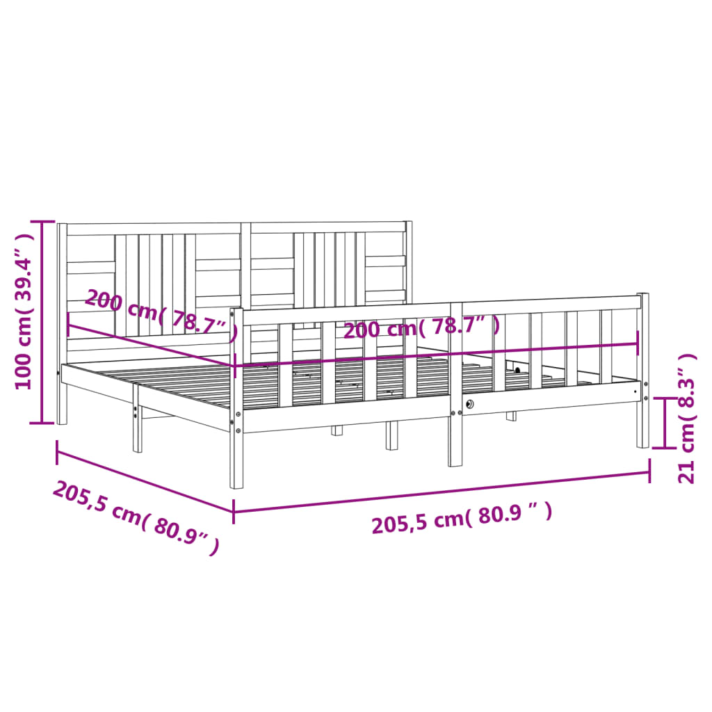 Rám Postele S Čelem Černý 200 X 200 Cm Masivní Dřevo
