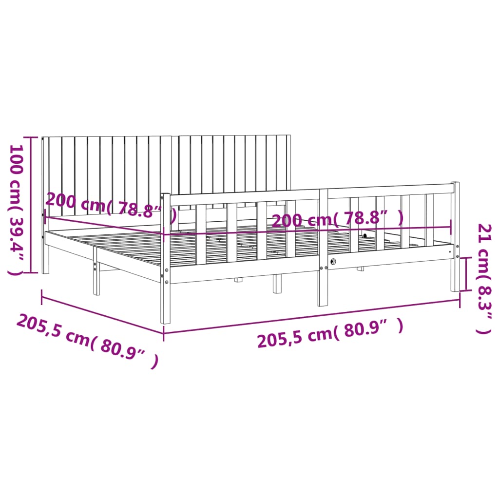 Rám Postele S Čelem Černý 200 X 200 Cm Masivní Dřevo
