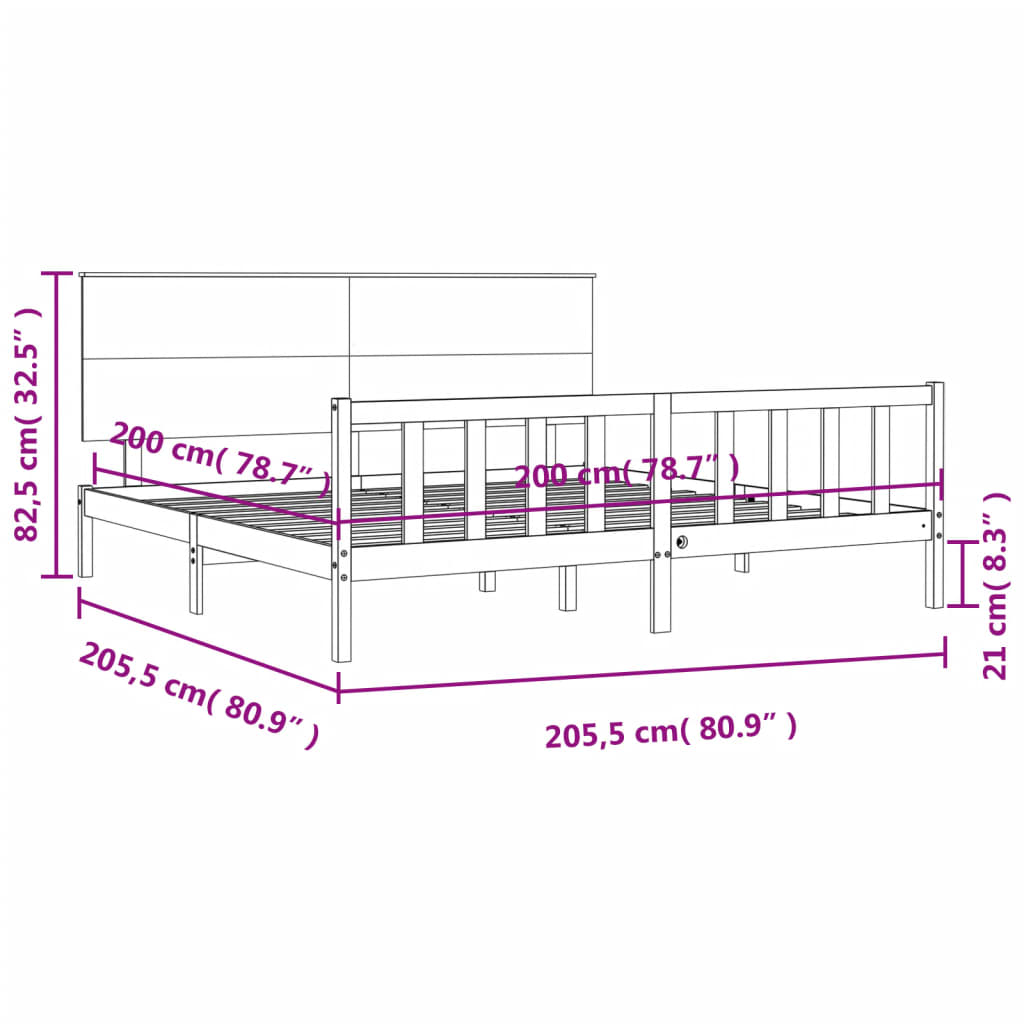 Rám Postele S Čelem Černý 200 X 200 Cm Masivní Dřevo