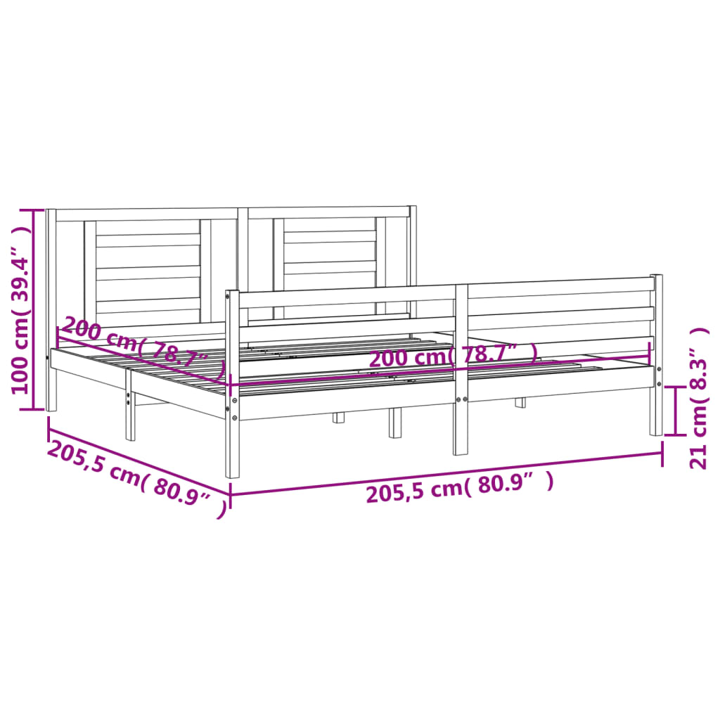 Rám Postele S Čelem Šedý 200 X 200 Cm Masivní Dřevo