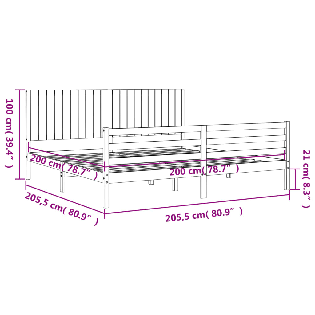 Rám Postele S Čelem Bílý 200 X 200 Cm Masivní Dřevo
