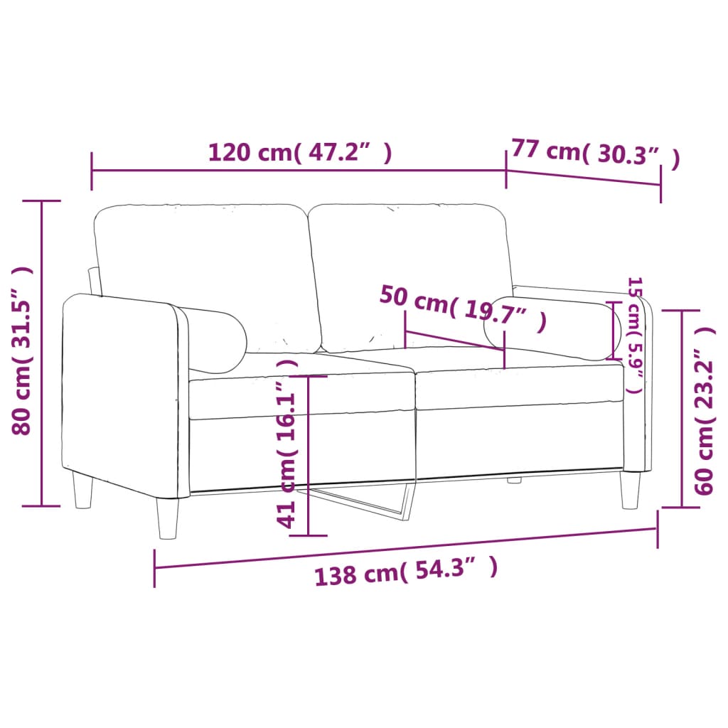 2Místná Pohovka S Polštáři Vínová 120 Cm Samet