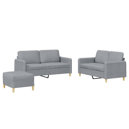 3Dílná Sedací Souprava S Poduškami Světle Šedá Textil