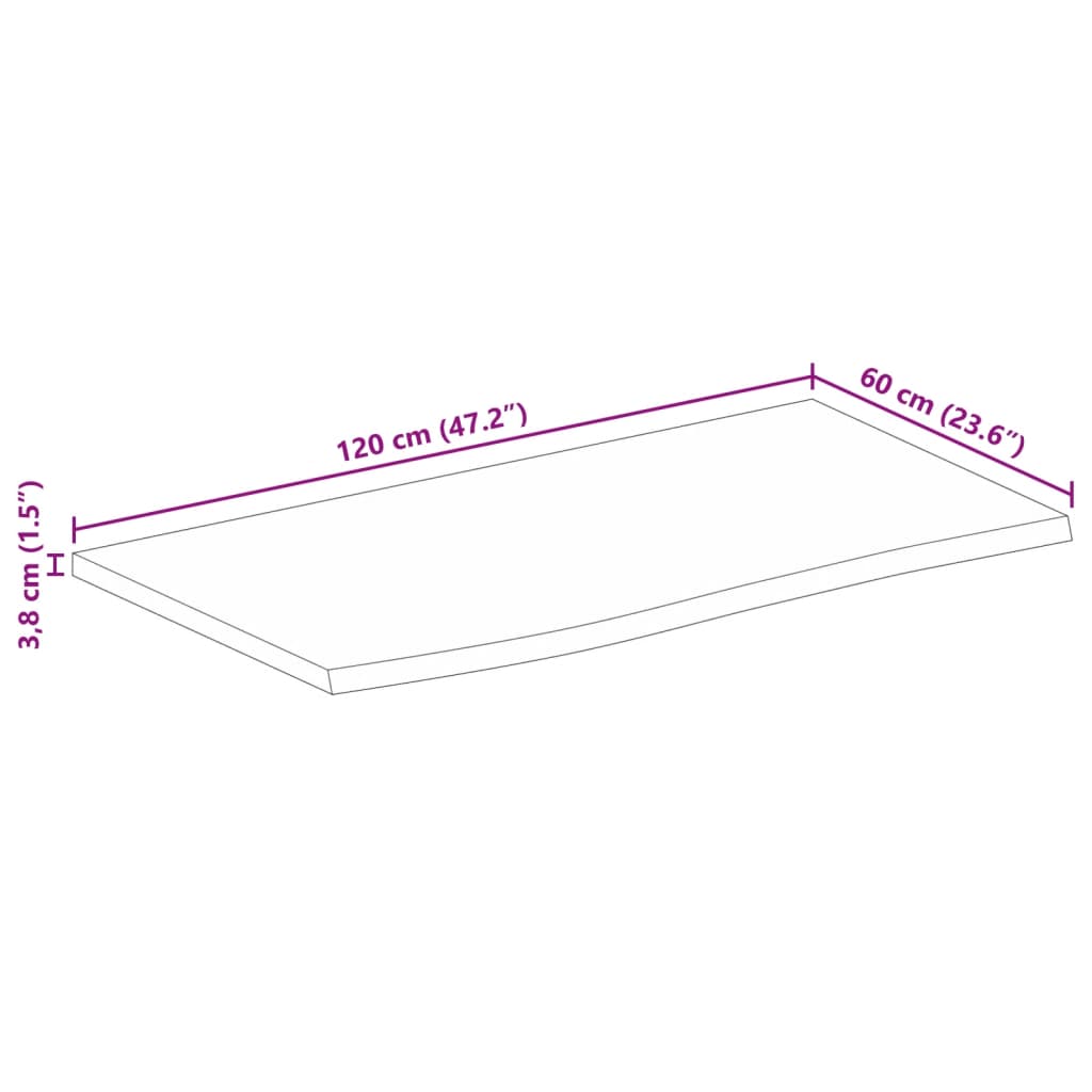 Stolní Deska 120X60X3,8 Cm Živá Hrana Hrubé Mangovníkové Dřevo