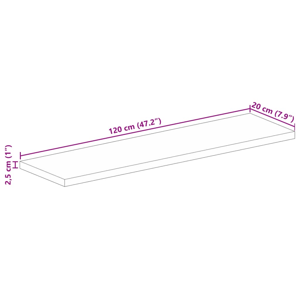 Stolní Deska 120X20X2,5 Cm Obdélníková Hrubé Mangovníkové Dřevo