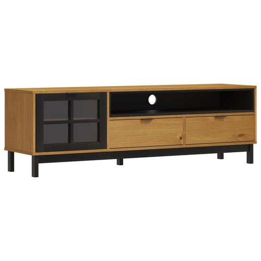 Tv Skříňka S Prosklenými Dvířky Flam 158X40X50 Cm Borové Dřevo Zelená A Bílá