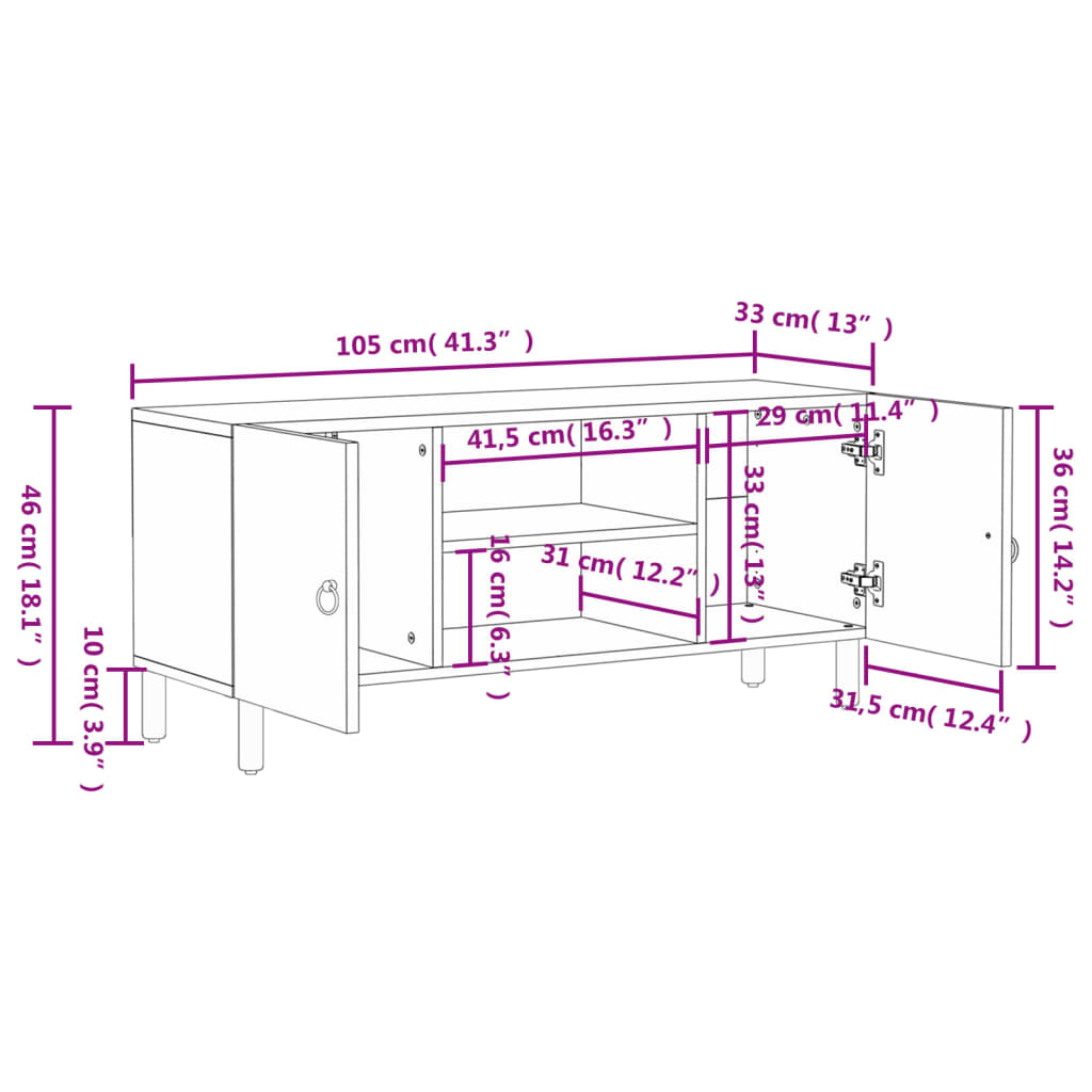 Tv Skříňka 105X33X46 Cm Masivní Mangovníkové Dřevo