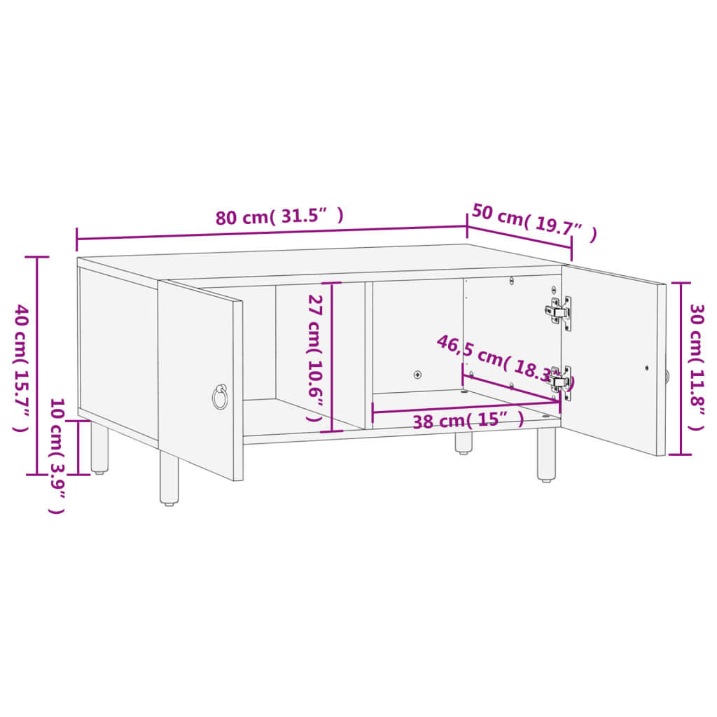 Konferenční Stolek 80 X 50 X 40 Cm Masivní Mangovníkové Dřevo Šedá