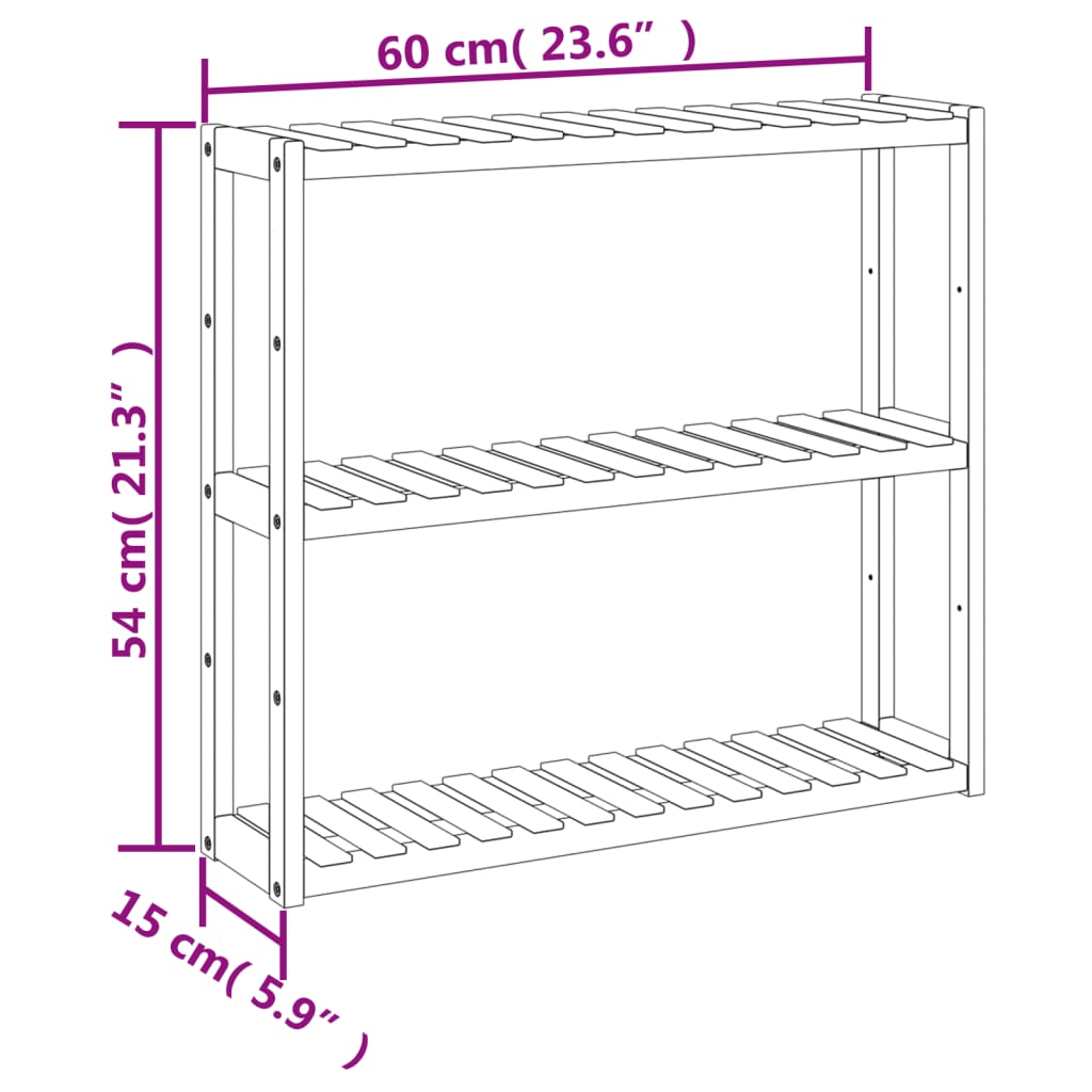 Koupelnový Regál 3Patrový Nástěnná 60 X 15 X 54 Cm Bambus