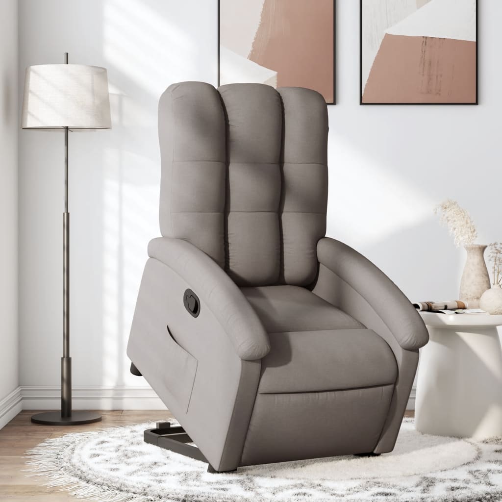 Elektrické Zvedací Masážní Polohovací Křeslo Textil Taupe