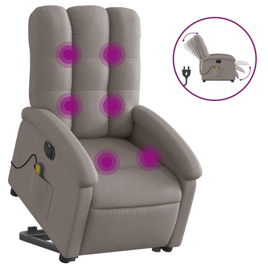 Elektrické Zvedací Masážní Polohovací Křeslo Textil Taupe