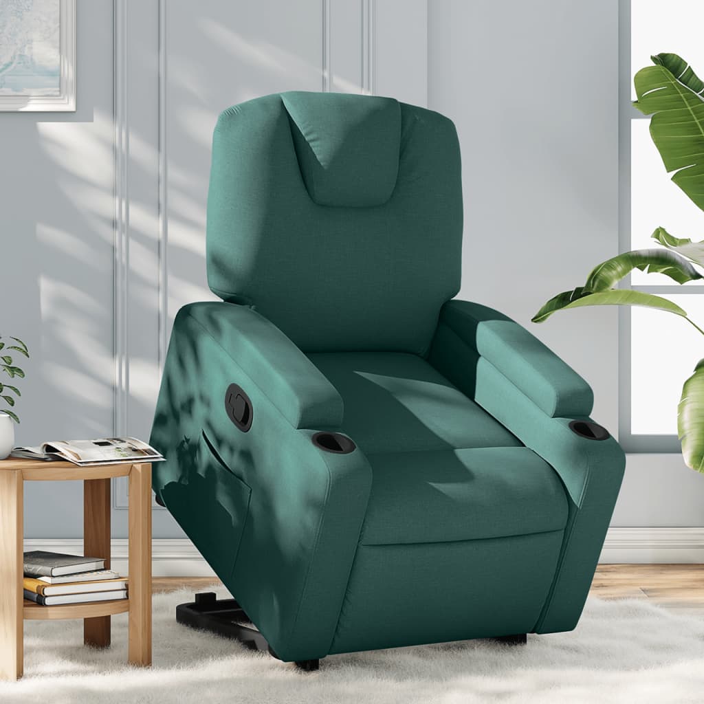 Elektrické Zvedací Masážní Polohovací Křeslo Zelené Textil Tmavě Zelená