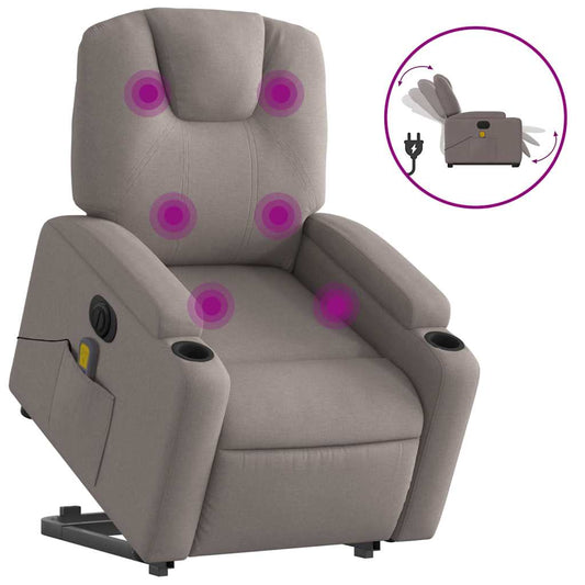 Elektrické Zvedací Masážní Polohovací Křeslo Textil Taupe