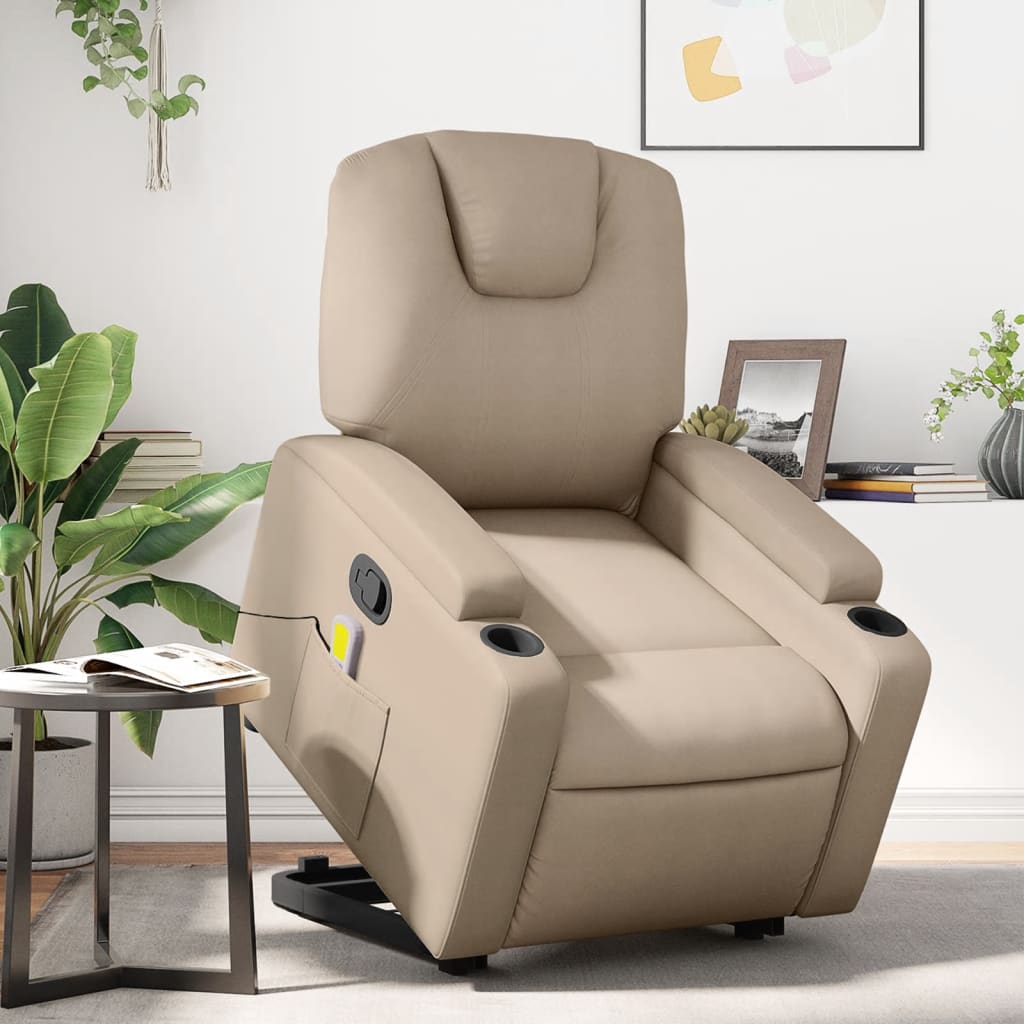 Elektrické Zvedací Polohovací Křeslo Umělá Kůže Cappuccino