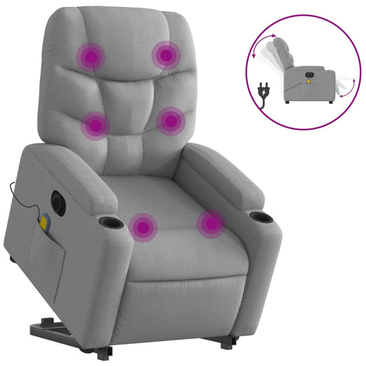 Elektrické Zvedací Masážní Polohovací Křeslo Světle Šedé Textil Světle Šedá