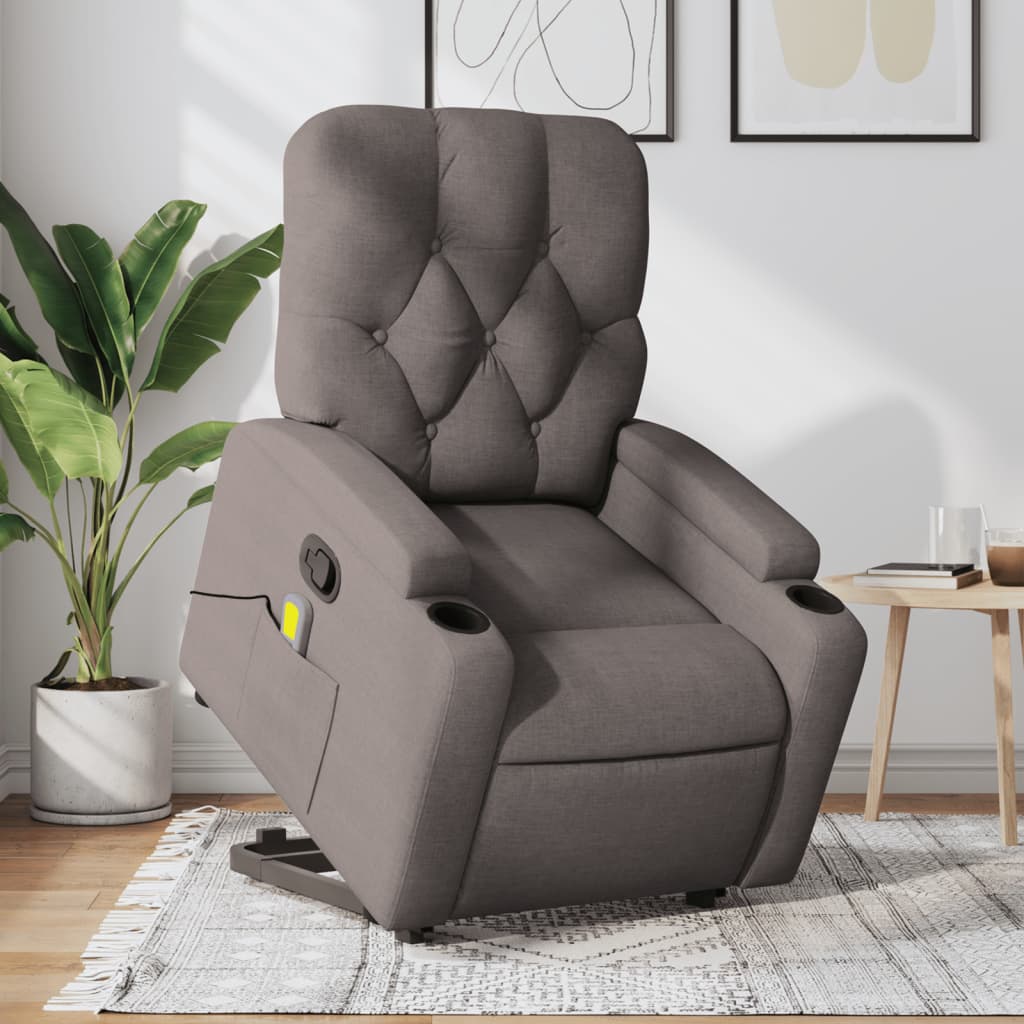 Elektrické Zvedací Masážní Polohovací Křeslo Textil Taupe