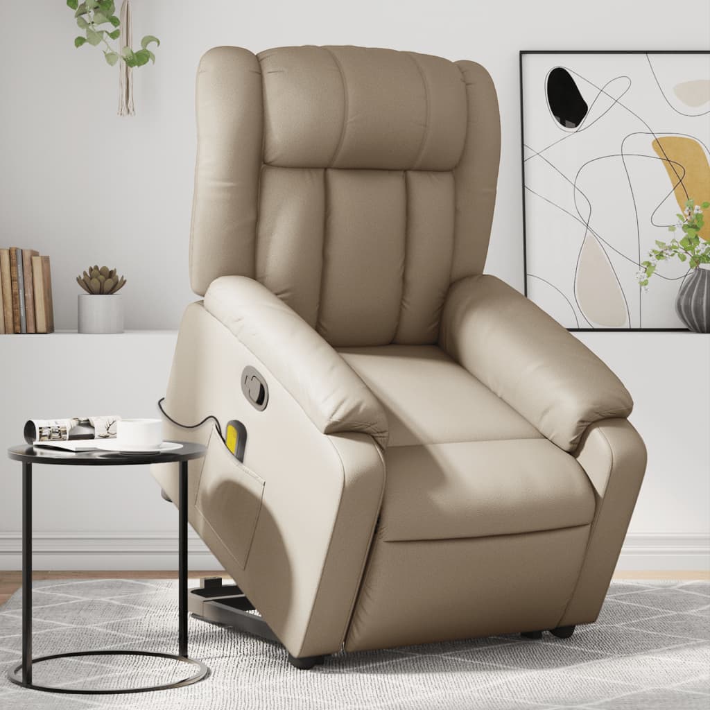 Elektrické Zvedací Polohovací Křeslo Umělá Kůže Cappuccino