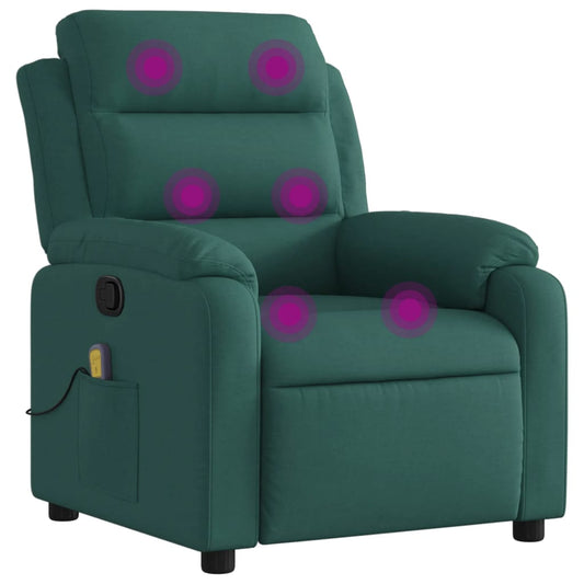 Masážní Křeslo S Polohovacím Mechanismem, Tmavě Zelené, Látkové