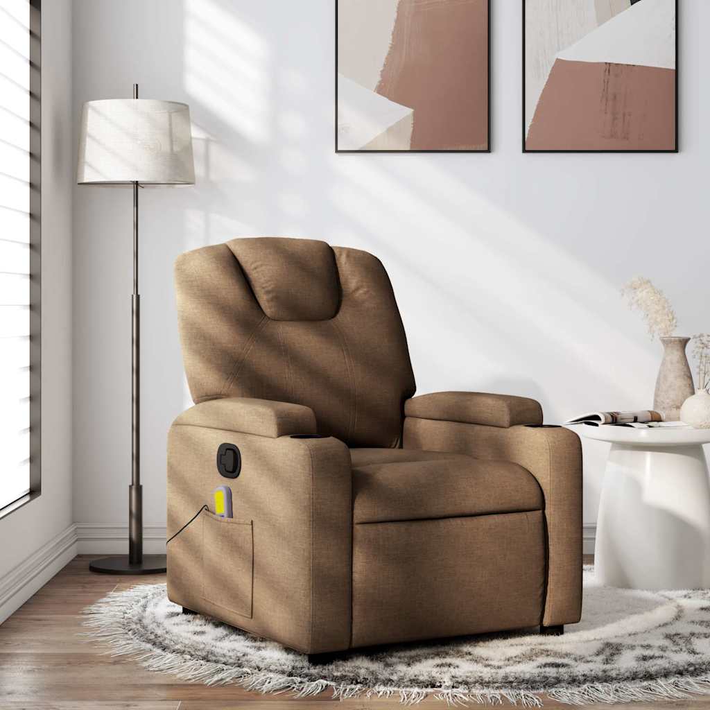 Elektrické Polohovací Křeslo Hnědé Textil Hnědá