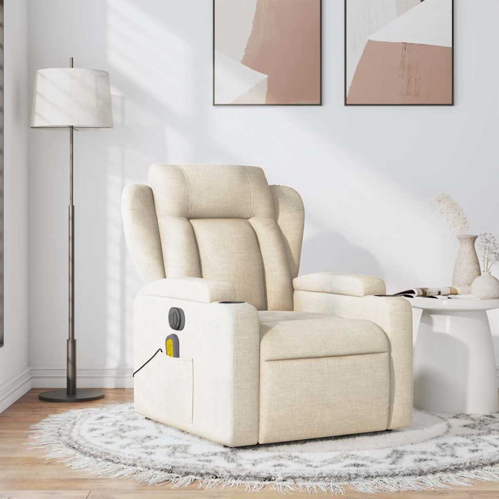 Elektrické Polohovací Křeslo Krémové Textil Krémová