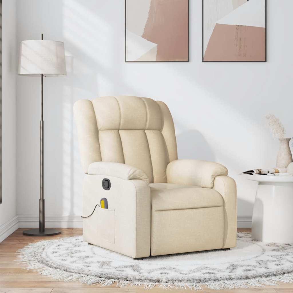 Elektrické Polohovací Křeslo Krémové Textil Krémová