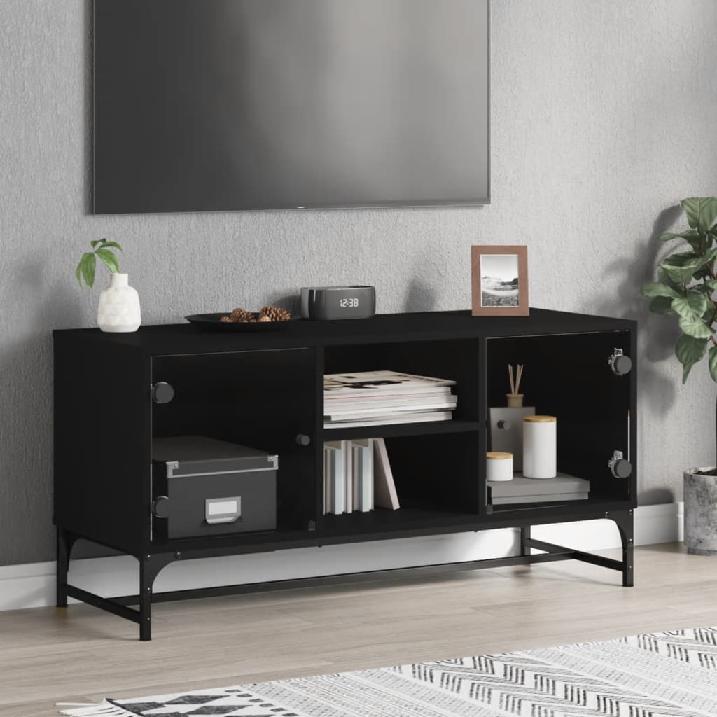Tv Skříňka Se Skleněnými Dvířky 102 X 37 X 50 Cm