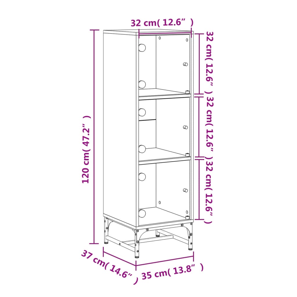 Highboard Se Skleněnými Dvířky Kouřový Dub 35 X 37 X 120 Cm