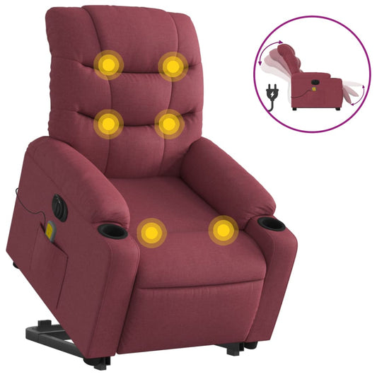 Elektrické Zvedací Masážní Polohovací Křeslo Vínové Textil Vínová Červená