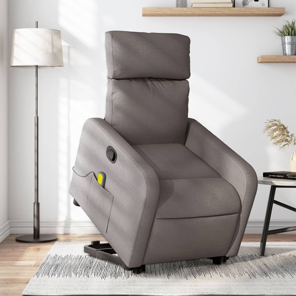 Elektrické Zvedací Polohovací Křeslo Textil Taupe