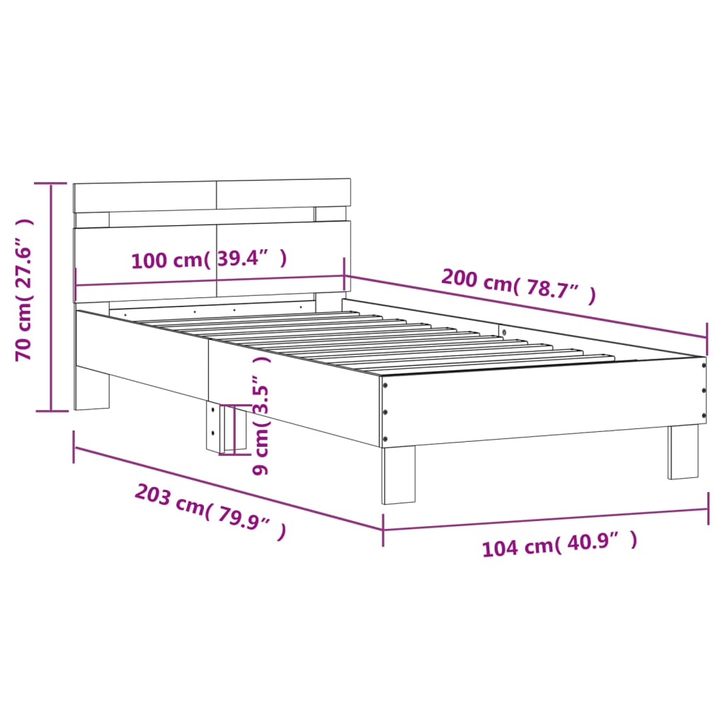 Rám Postele S Čelem Betonově Šedý 100 X 200 Cm Kompozitní Dřevo