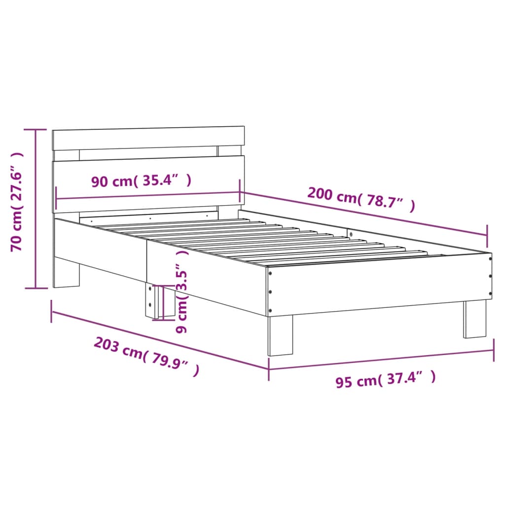 Rám Postele S Čelem Černý 90 X 200 Cm Kompozitní Dřevo