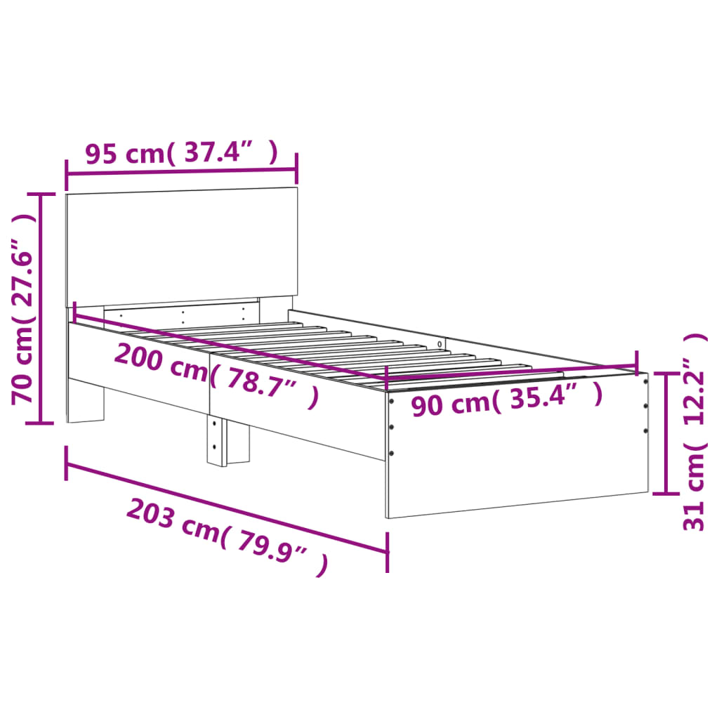 Rám Postele S Čelem Černý 90 X 200 Cm Kompozitní Dřevo
