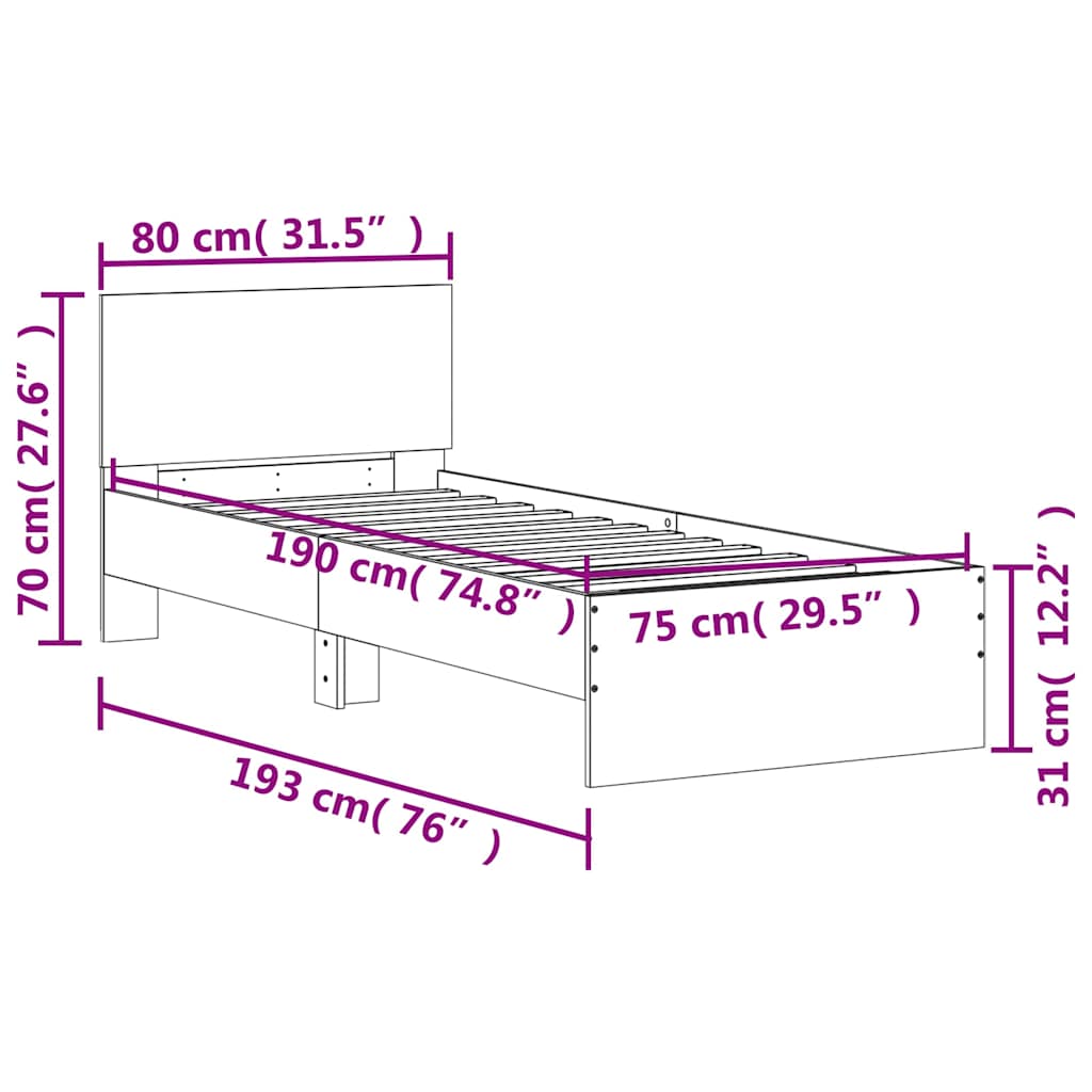 Rám Postele S Čelem Černý 75 X 190 Cm Kompozitní Dřevo