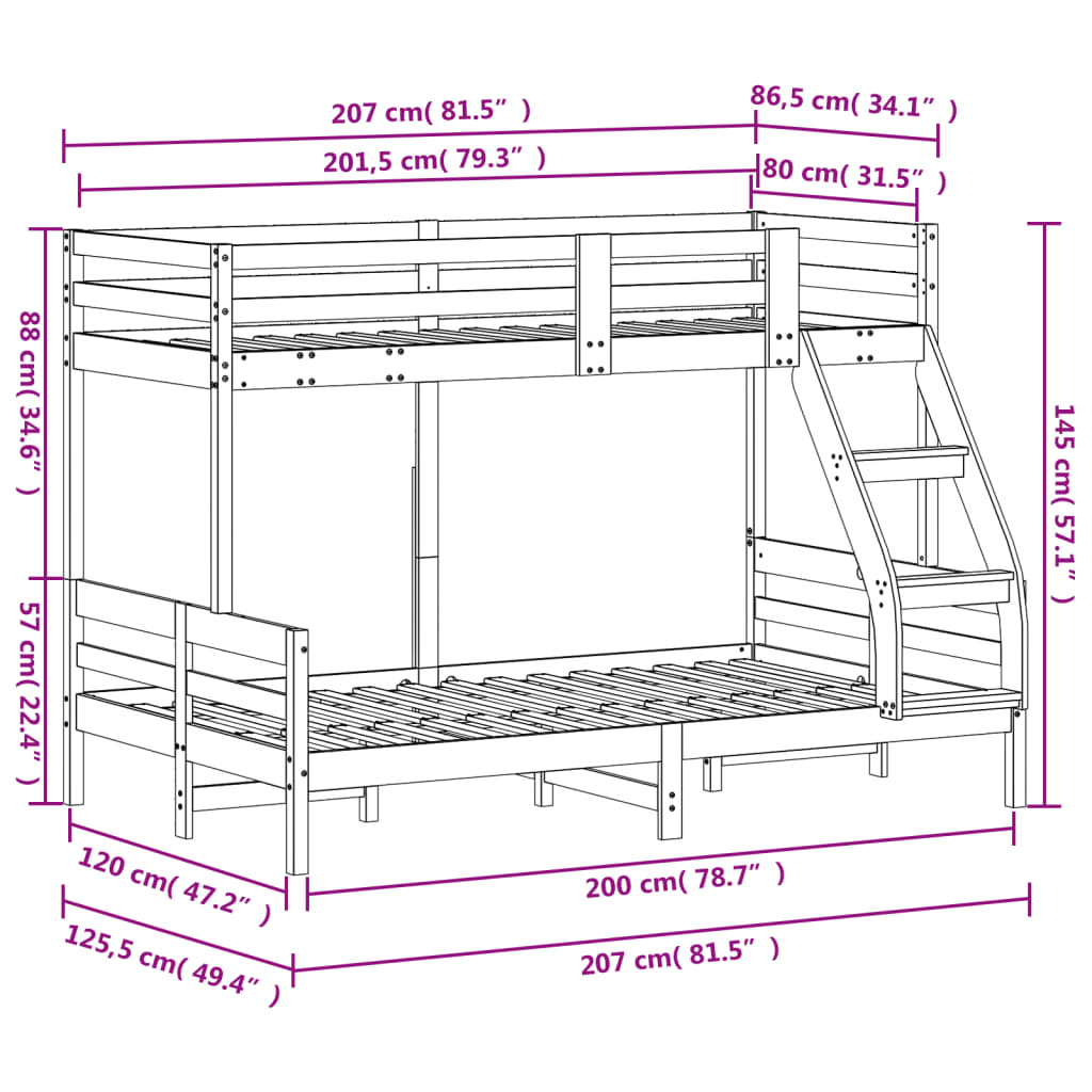 Patrová Postel 80 X 200/120 X 200 Cm Masivní Borové Dřevo