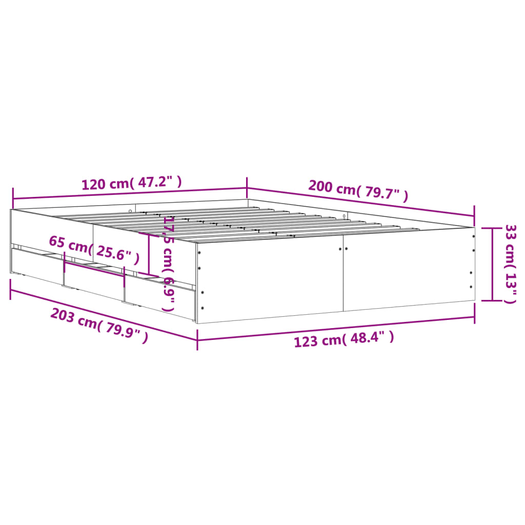 Rám Postele Se Zásuvkami Bílý 120 X 200 Cm Kompozitní Dřevo