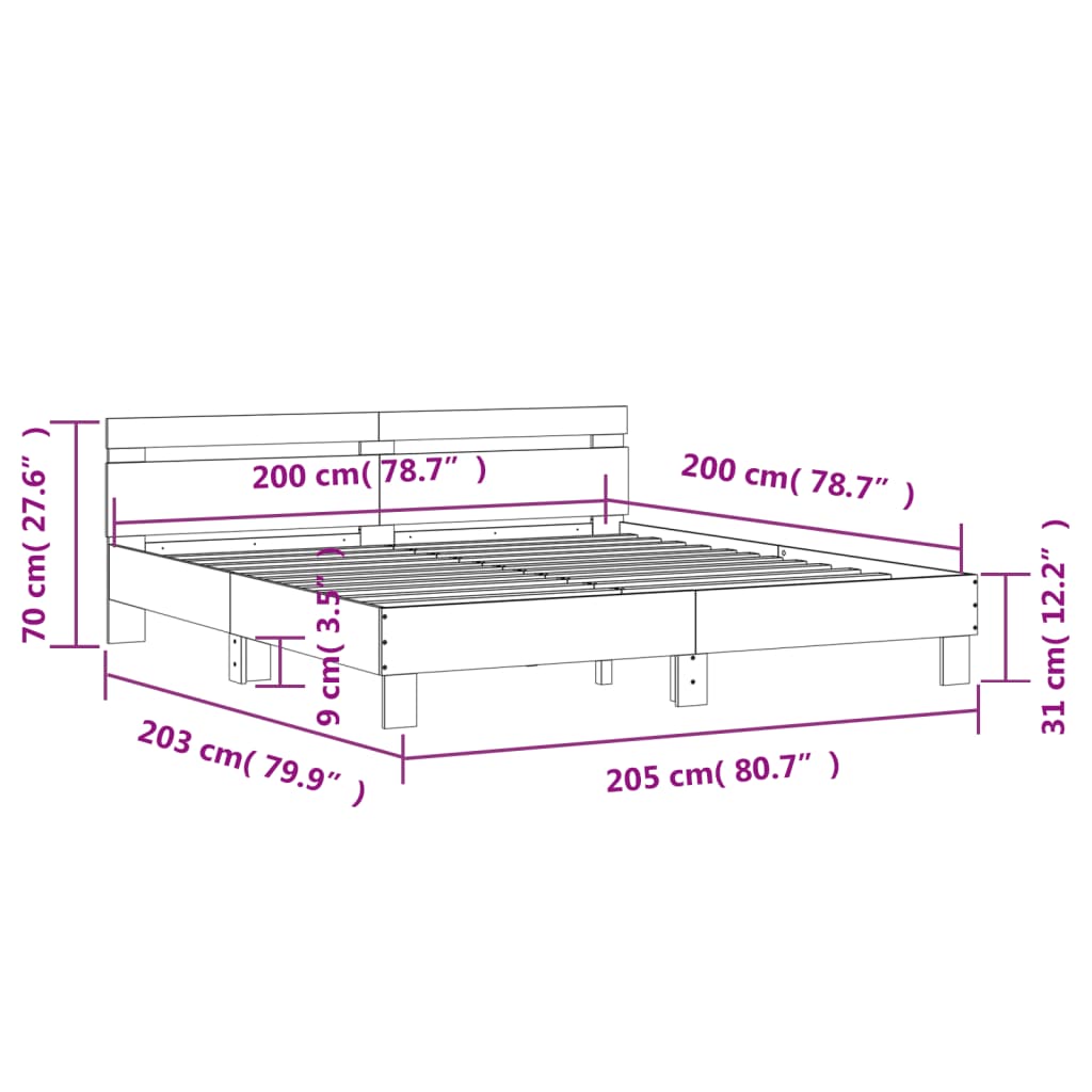 Rám Postele S Čelem Betonově Šedý 200 X 200 Cm Kompozitní Dřevo