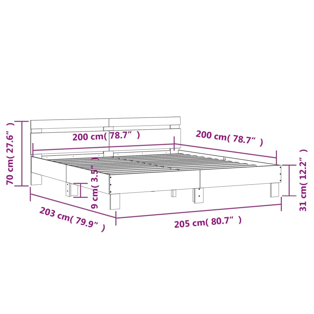 Rám Postele S Čelem Šedý Sonoma 200 X 200 Cm Kompozitní Dřevo
