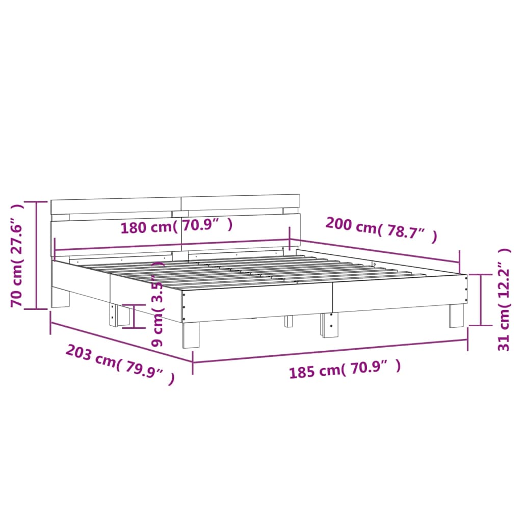Rám Postele S Čelem Černý 180 X 200 Cm Kompozitní Dřevo