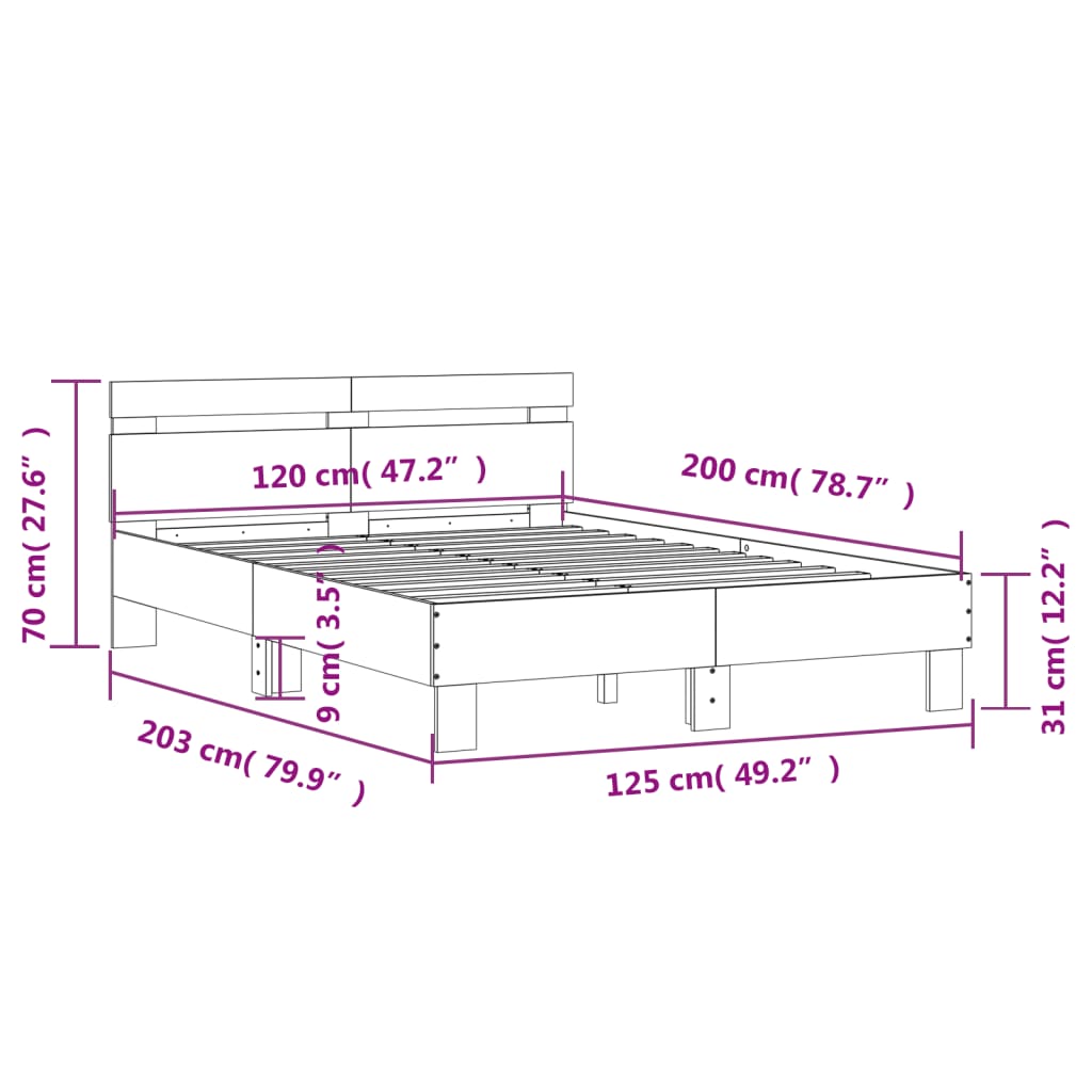 Rám Postele S Čelem Bílý 120 X 200 Cm Kompozitní Dřevo