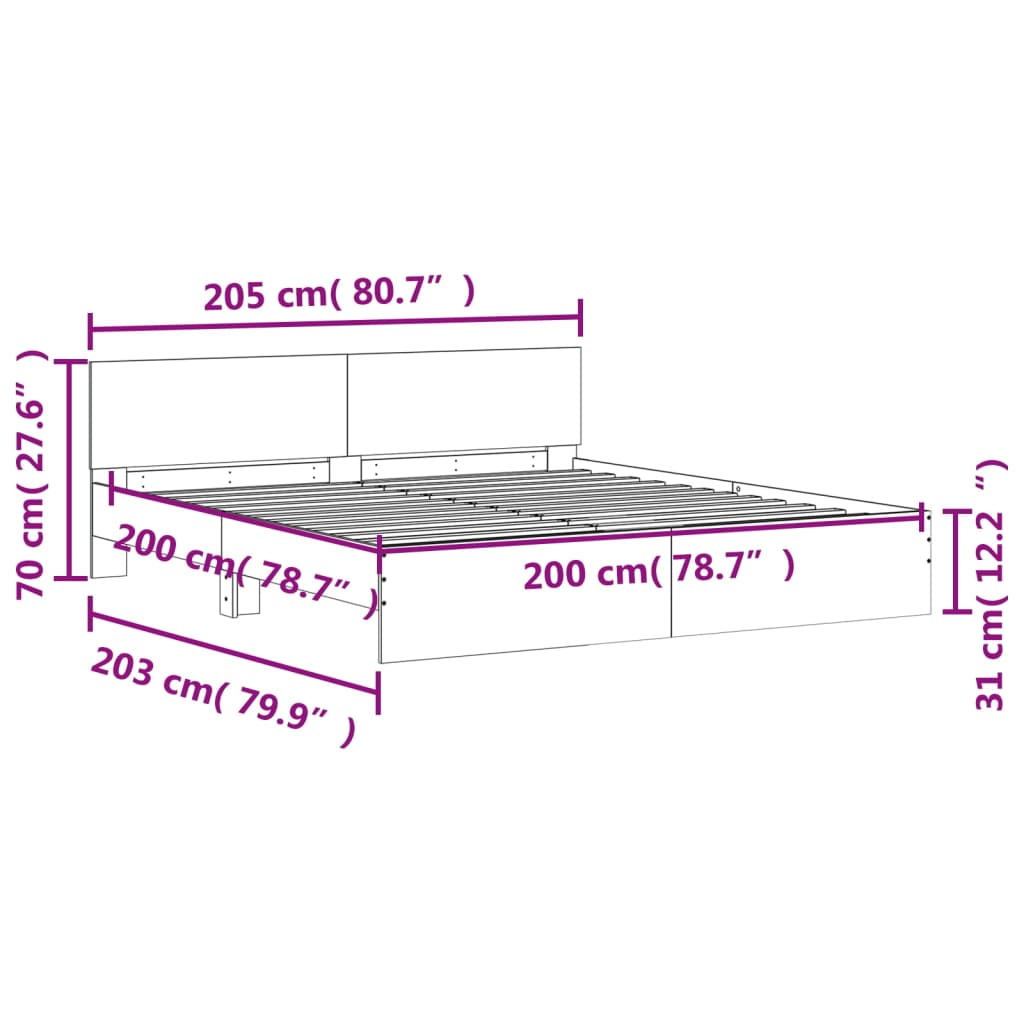 Rám Postele S Čelem Bílý 200 X 200 Cm