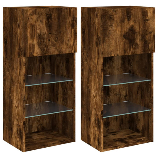 Tv Skříňky S Led Osvětlením 2 Ks Kouřový Dub 40,5 X 30 X 90 Cm