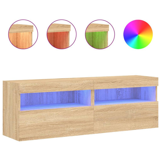Nástěnné Tv Skříňky S Led Osvětlením 2 Ks Dub Sonoma 60X30X40Cm