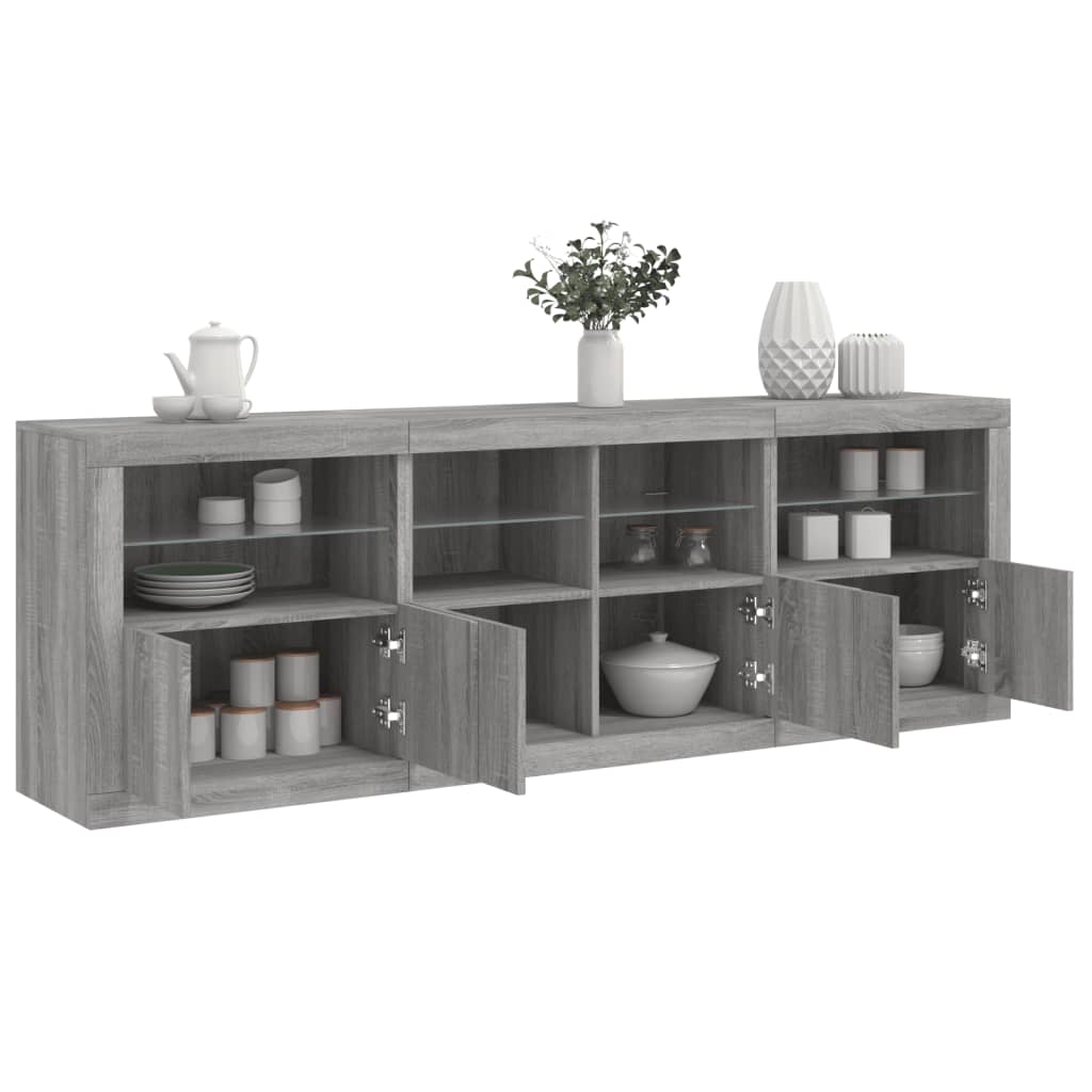 Příborník S Led Osvětlením Betonově Šedý 202 X 37 X 67 Cm